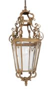 A LARGE BRASS HALL LANTERN, IN 18TH CENTURY STYLE, 20TH CENTURY