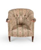 A LATE VICTORIAN MAHOGANY ARMCHAIR, BY HOWARD & SONS, LATE 19TH CENTURY
