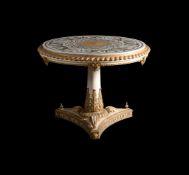 A GEORGE IV CREAM PAINTED AND PARCEL GILT CENTRE TABLE, IN THE MANNER OF MOREL & SEDDON, CIRCA 1830