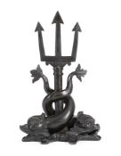 A BRONZE CENTREPIECE WITH TRIDENT SURMOUNTING DOLPHINS, PROBABLY ITALIAN, 19TH CENTURY