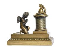 A REGENCY BRASS INKWELL, IN THE MANNER OF WILLIAM WEEKS MUSEUM, CIRCA 1820