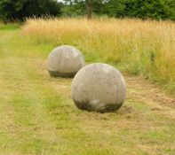 A LARGE PAIR OF STONE COMPOSITION BALLS, 20TH CENTURY