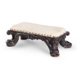 A SMALL CARVED BEECH STOOL, IN THE MANNER OF WILLIAM KENT, 18TH OR EARLY 19TH CENTURY