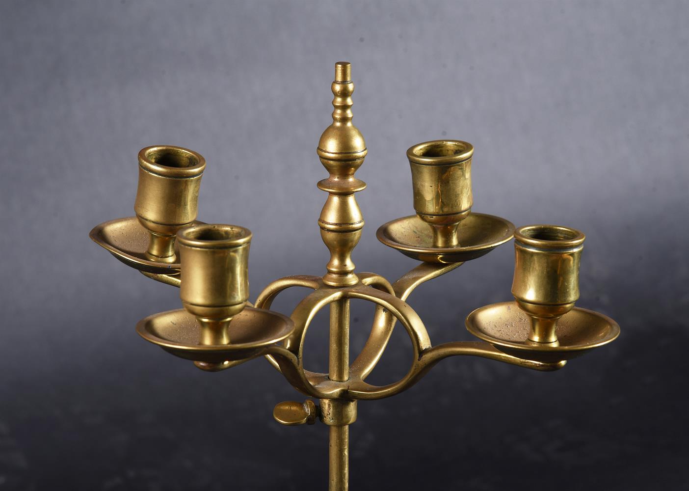 A PAIR OF BRASS ADJUSTABLE FOUR-LIGHT CANDELABRA, PROBABLY DUTCH, 19TH CENTURY - Image 2 of 4