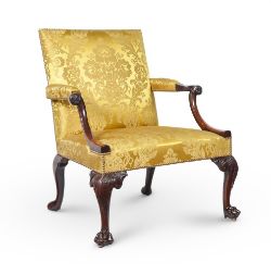 A GEORGE II MAHOGANY GAINSBOROUGH ARMCHAIR, IN THE MANNER OF GILES GRENDEY, CIRCA 1750