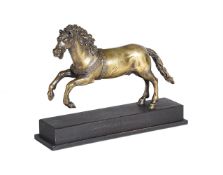AN EQUESTRIAN BRONZE FIGURE OF A GALLOPING HORSE, PROBABLY ITALIAN, 17TH /18TH CENTURY