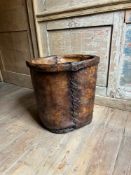 A LARGE STITCHED LEATHER LOG BIN, 18TH OR 19TH CENTURY
