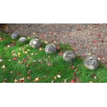 SIX COMPOSTION STONE GARDEN BALLS 20TH CENTURY Four 25cm diametertwo 22cm diameter (6)