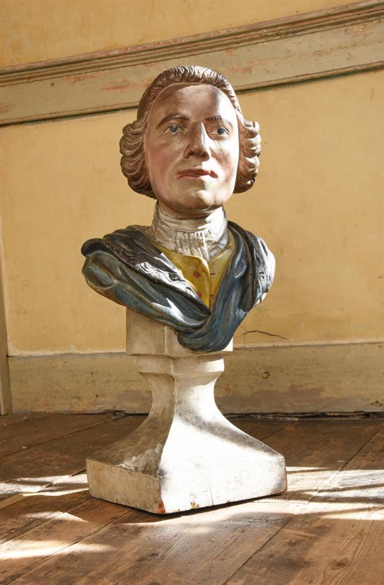 A RARE GEORGE III CARVED AND PAINTED PORTRAIT BUST OF THE SHIPBUILDER WILLIAM WOOD - Image 5 of 6