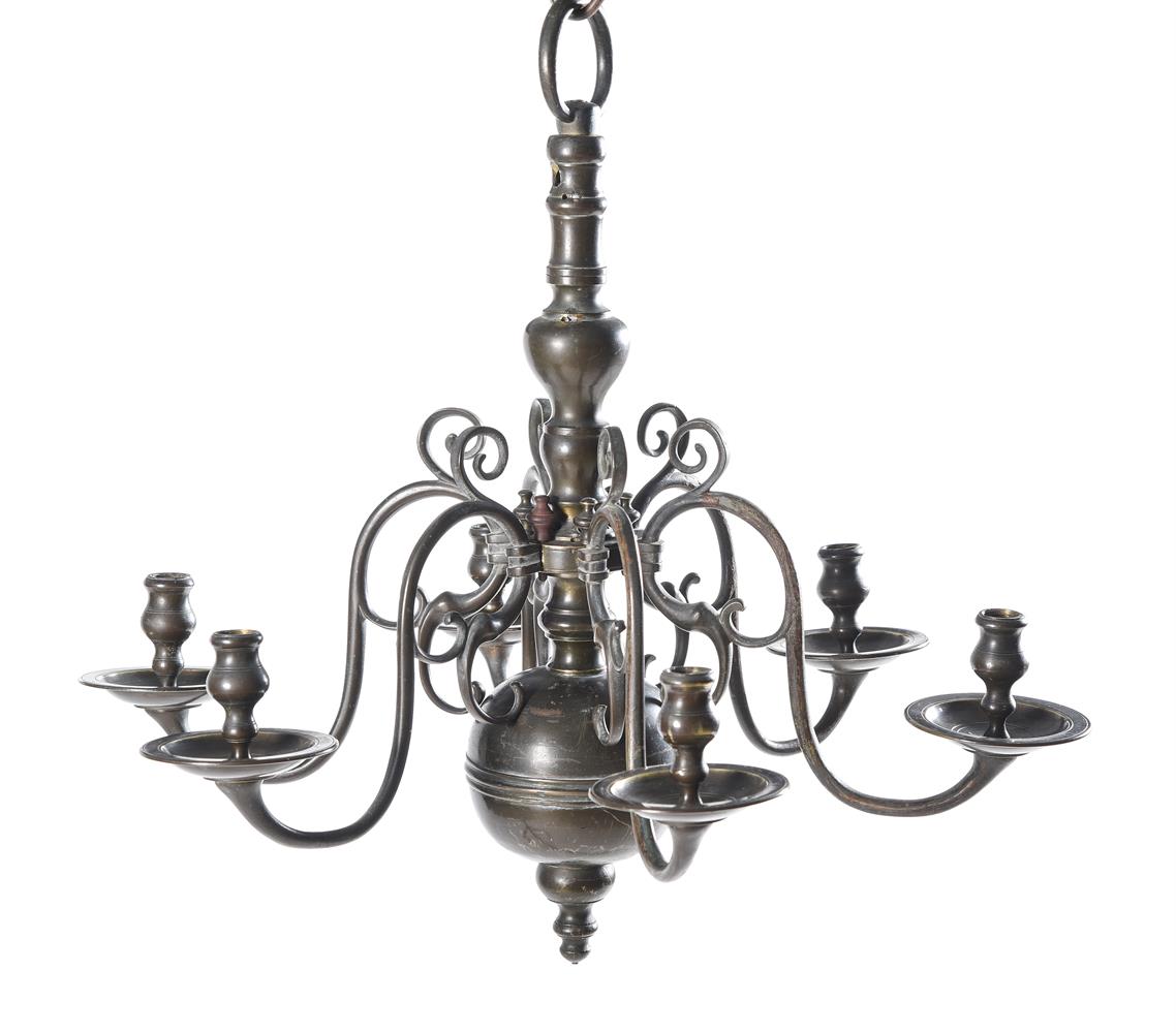 A DUTCH BRONZE SIX LIGHT CHANDELIER, 17TH CENTURY