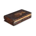 A GEORGE III PAINTED AND PARCEL GILT NOVELTY INK STAND IN THE FORM OF TWO STACKED BOOKS