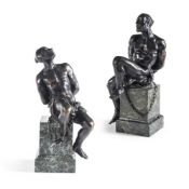 A PAIR OF BRONZE STATUETTES DEPICTING CHAINED BARBARY PIRATES, AFTER PIETRO TACCA (1577-1640)