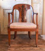 A LATE GEORGE III MAHOGANY AND INLAID ARMCHAIR, IN THE MANNER OF MARSH & TATHAM, CIRCA 1810