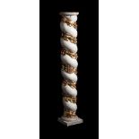 A CREAM PAINTED AND CARVED GILTWOOD SOLOMONIC COLUMN, PROBABLY ITALIAN, LATE 18TH CENTURY AND LATER