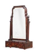 A QUEEN ANNE RED JAPANNED AND GILT DECORATED DRESSING MIRROR, CIRCA 1710