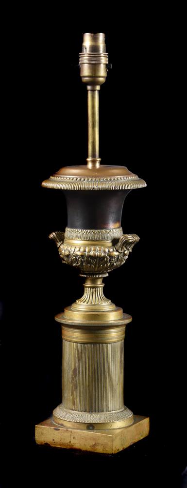 A BRONZE AND BRASS LAMP BASE, CIRCA 1830 AND LATER