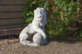 A NORTH ITALIAN CARVED MARBLE FIGURE OF A SEATED LION, PROBABLY 17TH CENTURY