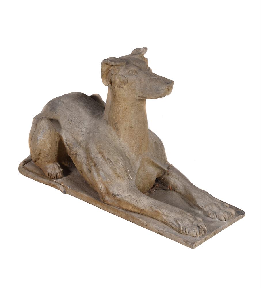A PAIR OF CARVED STONE MODELS OF RECUMBENT HOUNDS, 19TH CENTURY - Image 7 of 7