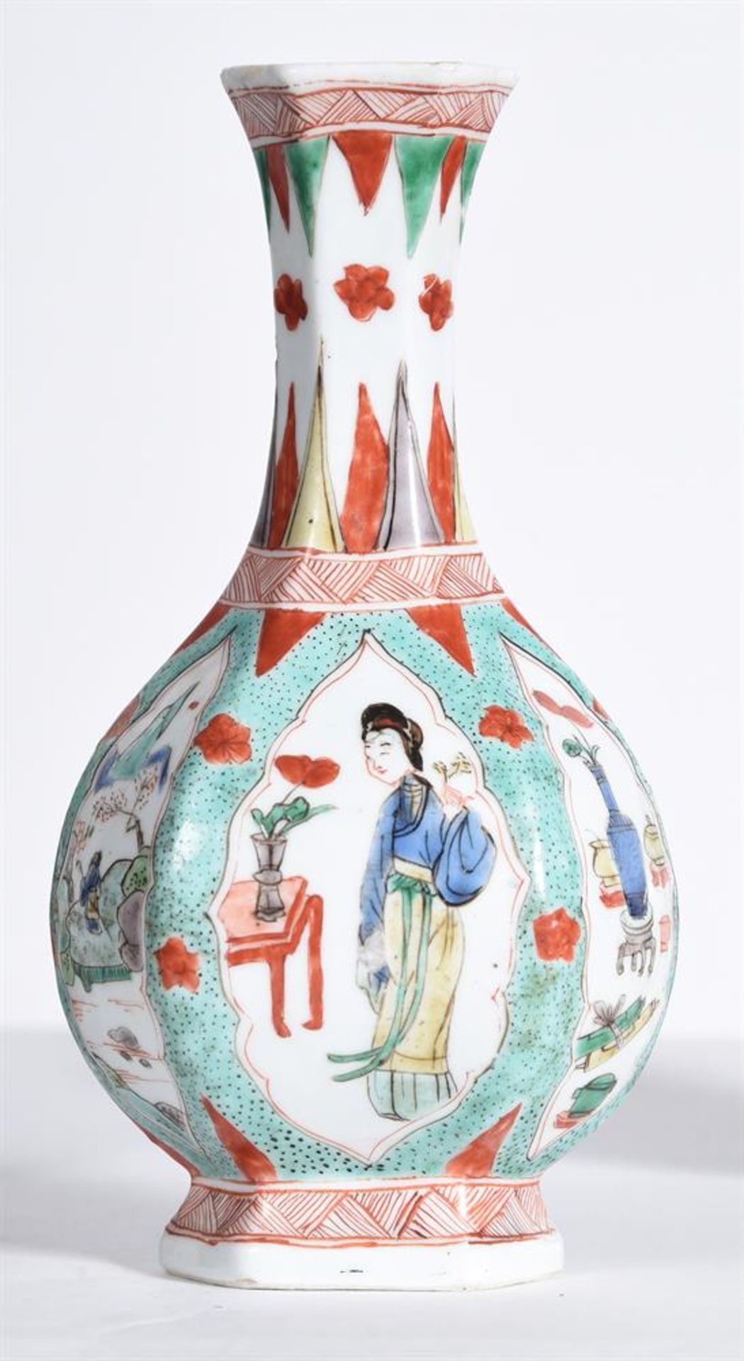 THREE CHINESE FAMILLE VERTE HEXAGONAL VASES, KANGXI - Image 2 of 4