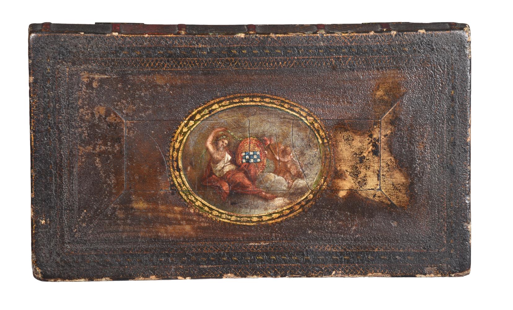 A GEORGE III PAINTED AND PARCEL GILT NOVELTY INK STAND IN THE FORM OF TWO STACKED BOOKS - Image 2 of 5