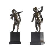 A PAIR OF BRONZE CHERUBS EMBLEMATIC OF ASTRONOMY AND ARCHITECTURE, 18TH/19TH CENTURY