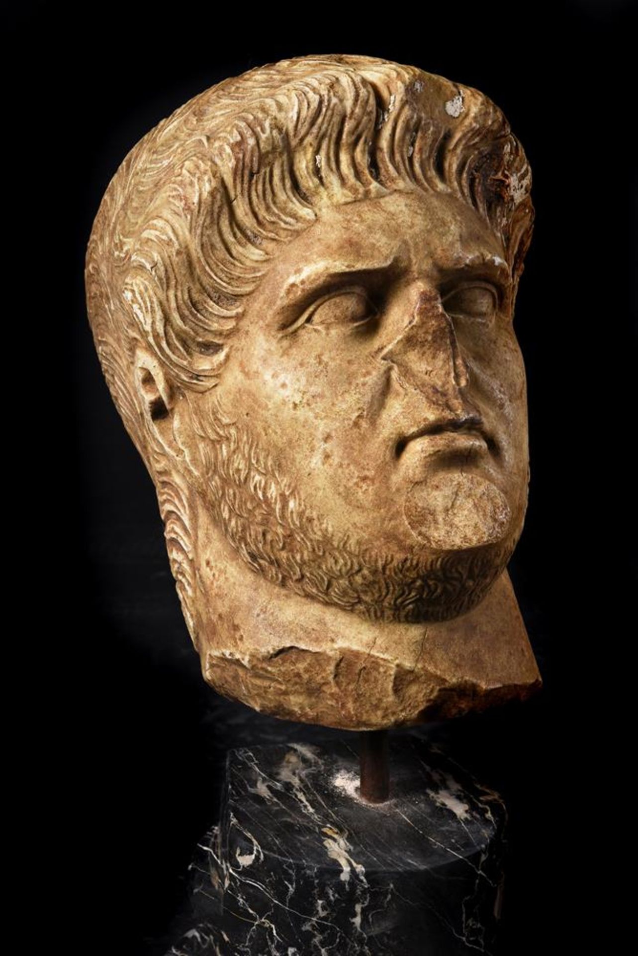 A GRAND TOUR CARVED MARBLE LIFESIZE HEAD OF NERO, ITALIAN, PROBABLY LATE 18TH/EARLY 19TH CENTURY - Image 2 of 4