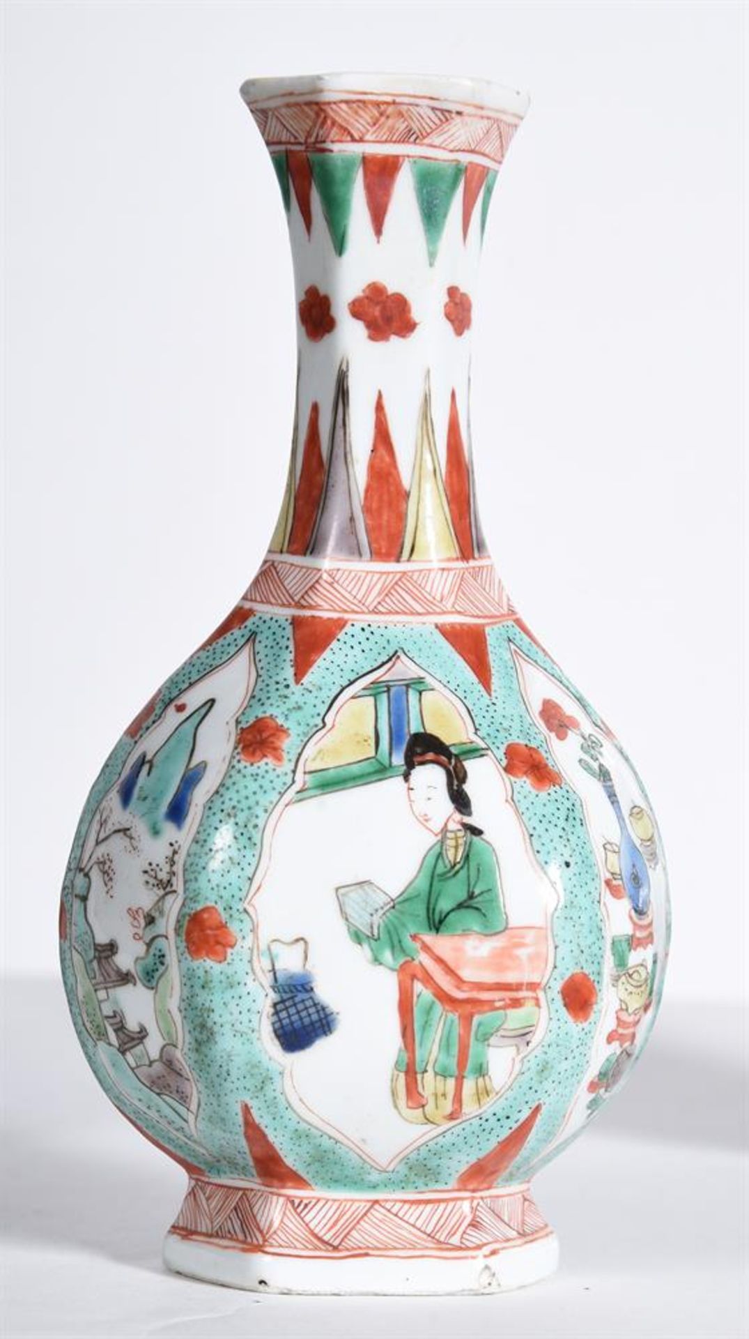 THREE CHINESE FAMILLE VERTE HEXAGONAL VASES, KANGXI - Image 3 of 4