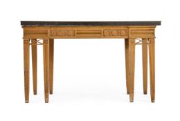 A CARVED AND SCUMBLED WOOD SIDE OR CONSOLE TABLE, IN GEORGE III STYLE, 19TH CENTURY