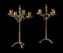 A PAIR OF BRASS ADJUSTABLE FOUR-LIGHT CANDELABRA, PROBABLY DUTCH, 19TH CENTURY