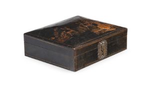 A BLACK LACQUER AND GILT CHINOISERIE DECORATED BOX, LATE 17TH CENTURY