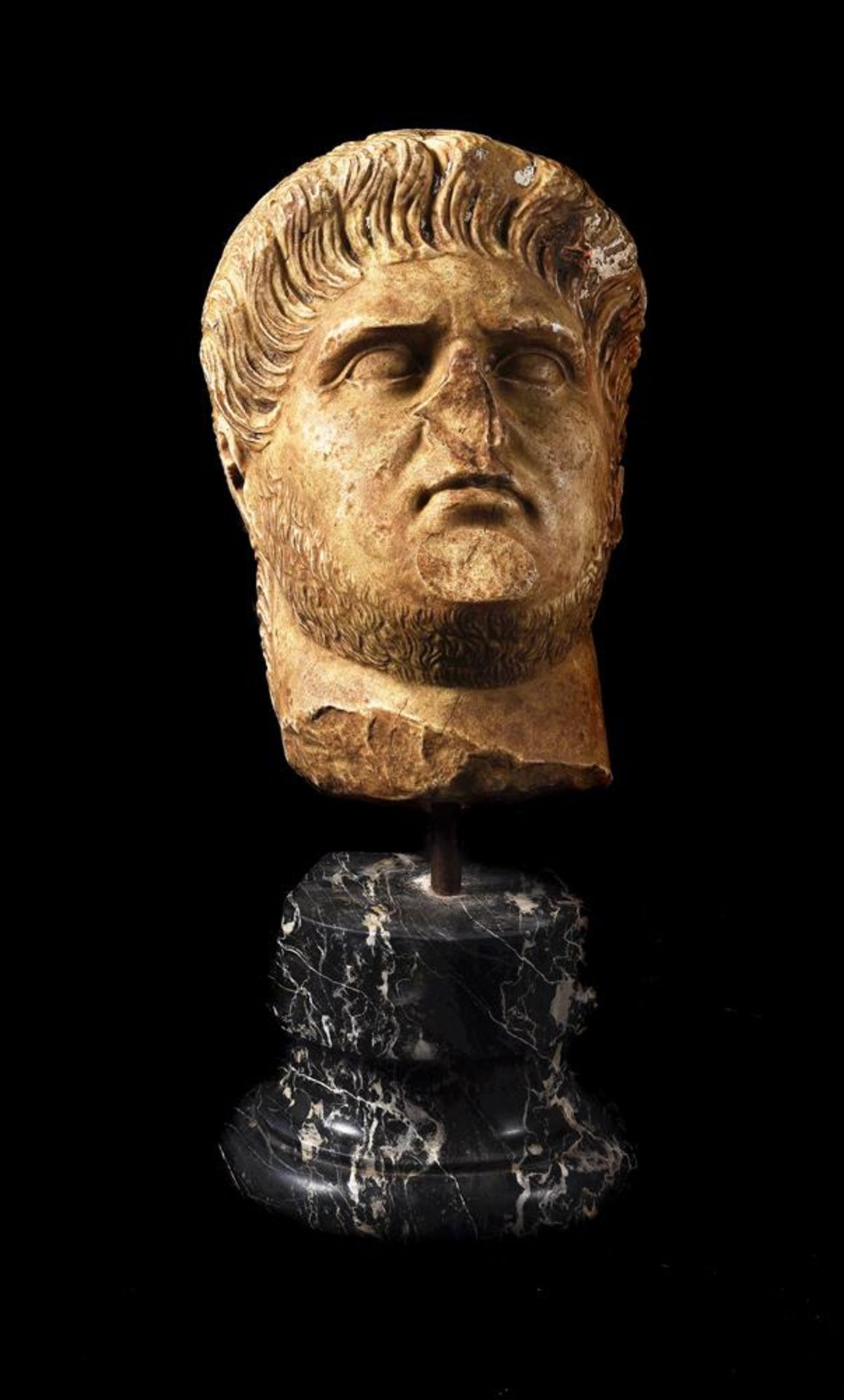 A GRAND TOUR CARVED MARBLE LIFESIZE HEAD OF NERO, ITALIAN, PROBABLY LATE 18TH/EARLY 19TH CENTURY