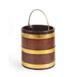 A GEORGE III MAHOGANY AND BRASS BOUND PEAT BUCKET, CIRCA 1780