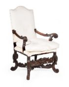 A CARVED WALNUT ARMCHAIR, CIRCA 1680 AND LATER