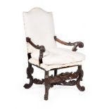 A CARVED WALNUT ARMCHAIR, CIRCA 1680 AND LATER