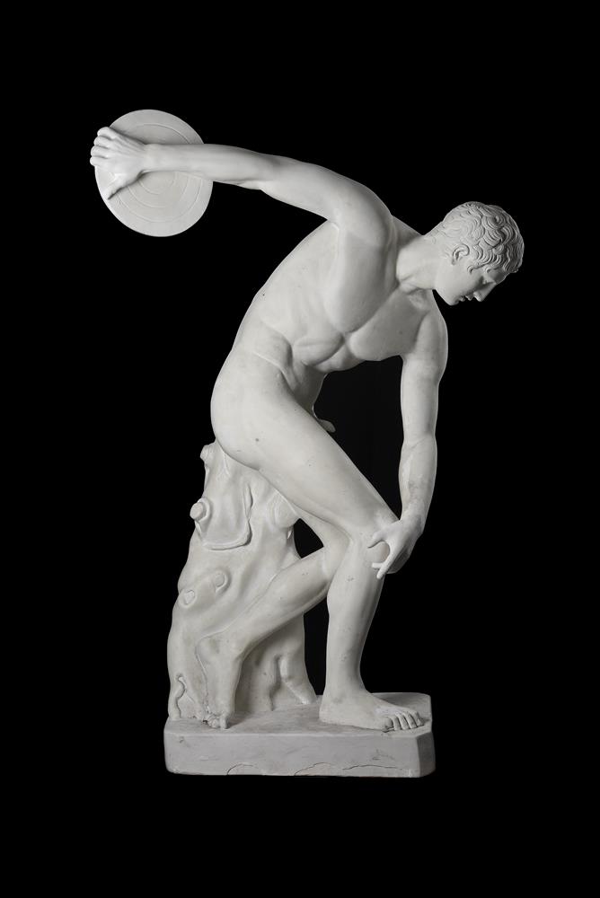 A LIFESIZE PLASTER MODEL OF DISCOBOLUS, AFTER MYRON OF ELEUTHERAE, 20TH CENTURY