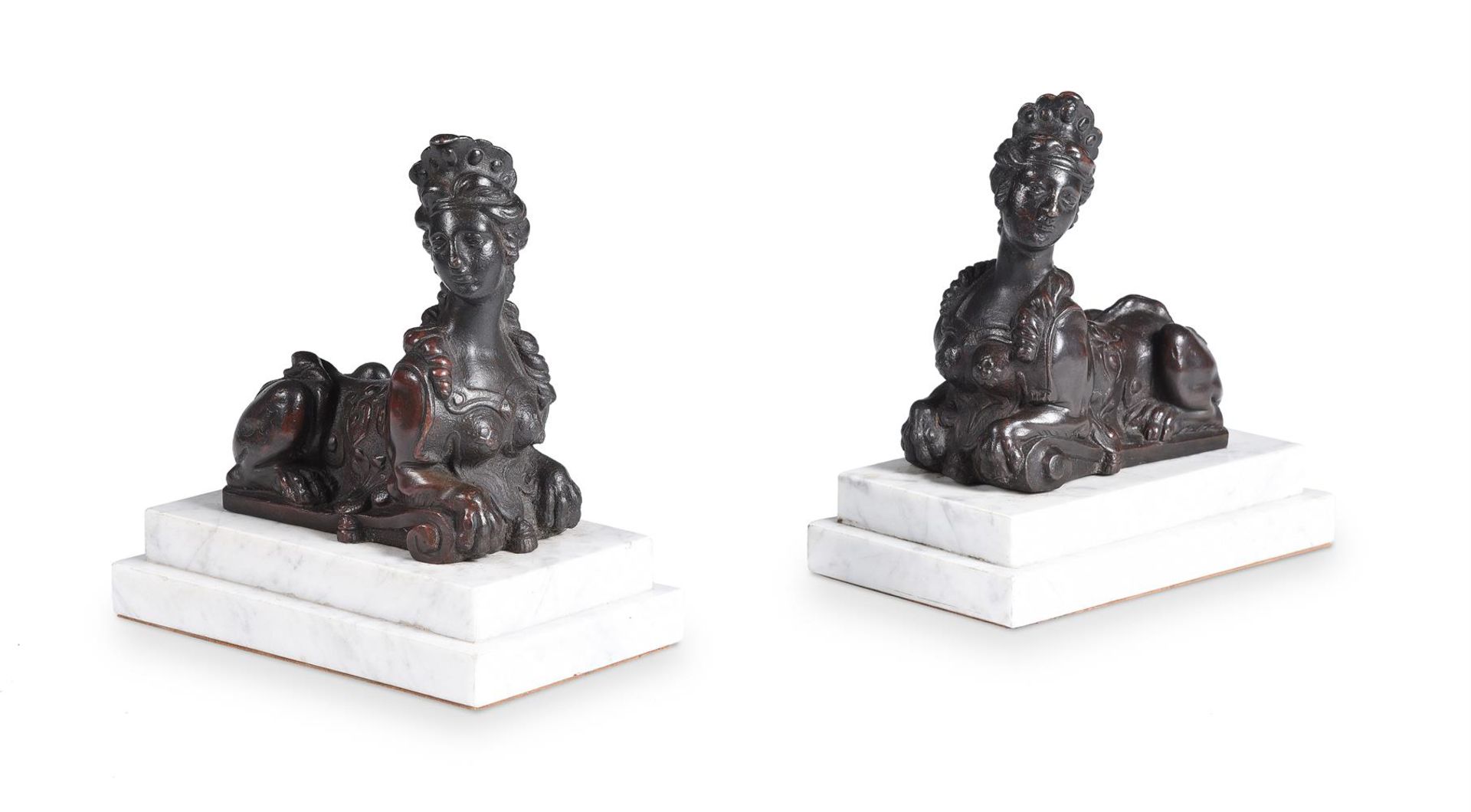 A PAIR OF FRENCH BRONZE SPHINXES, 18TH CENTURY