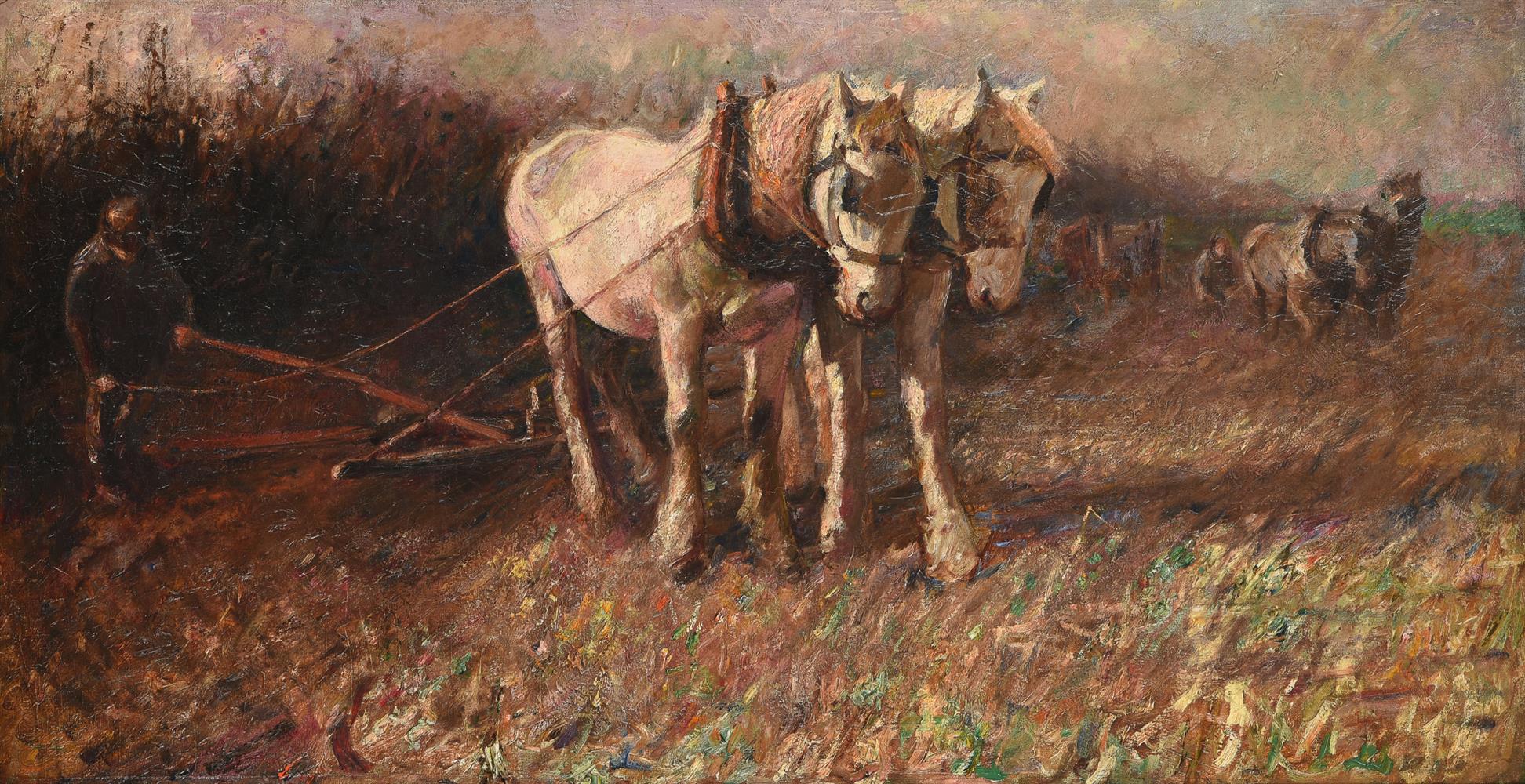 ATTRIBUTED TO HARRY FIDLER (BRITISH 1856-1935), THE PLOUGH TEAM; CATTLE IN A LANE (RECTO AND VERSO)