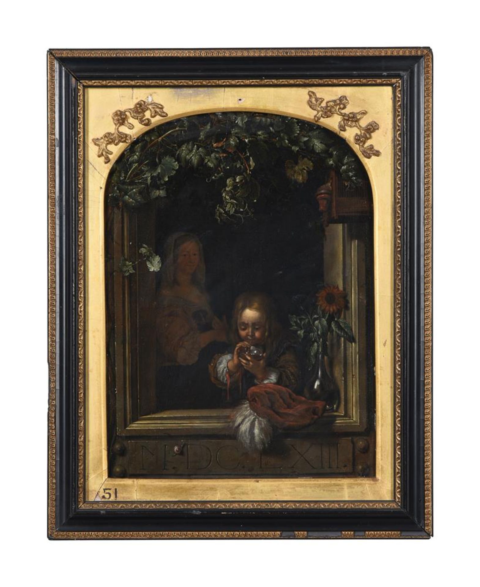 AFTER FRANS VAN MIERIS THE ELDER, BOY BLOWING BUBBLES IN A WINDOW - Image 2 of 3