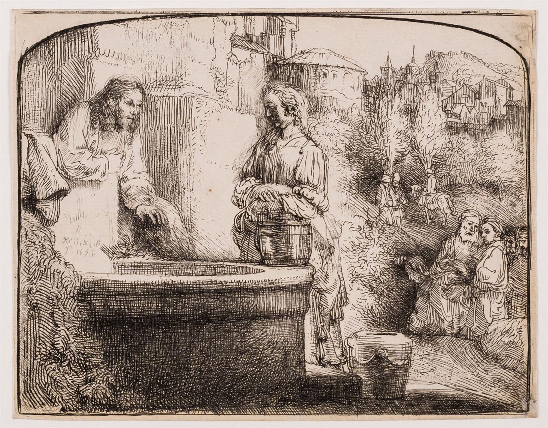 ‡ REMBRANDT VAN RIJN (DUTCH 1606-1669), CHRIST AND THE WOMAN OF SAMARIA: AN ARCHED PRINT