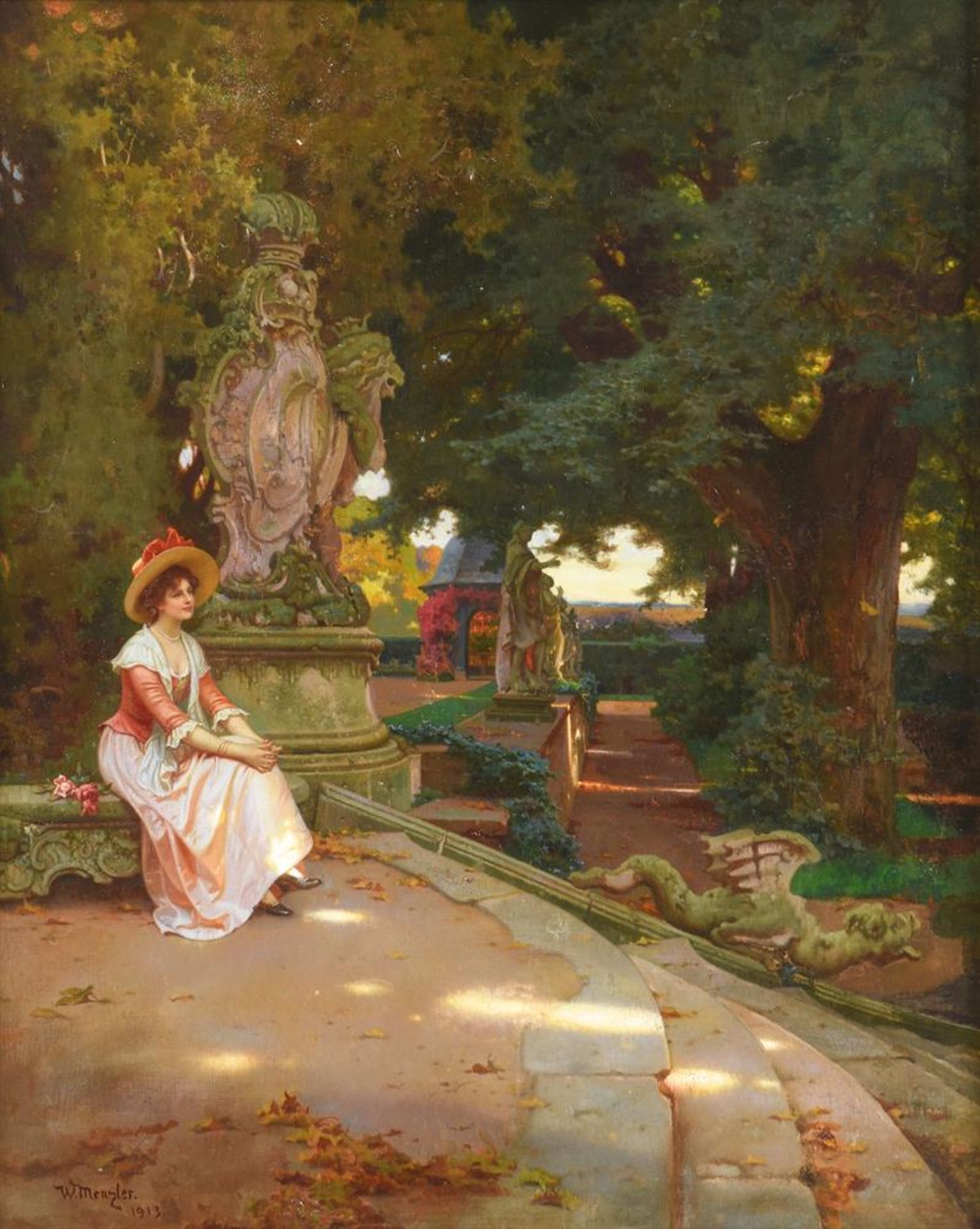 WILHELM MENZLER (GERMAN 1846-1926), WOMAN SEATED IN A GARDEN