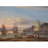 THOMAS LUNY (BRITISH 1759-1837), TEIGNMOUTH HARBOUR AT LOW TIDE; SORTING THE CATCH ON THE FORESHORE