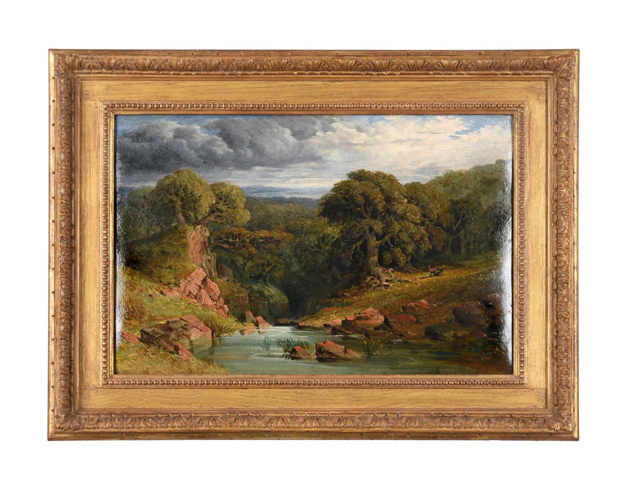 JOHN LINNELL (BRITISH 1792-1882), ENGLISH LANDSCAPE WITH DEER BY A RIVER - Image 4 of 5