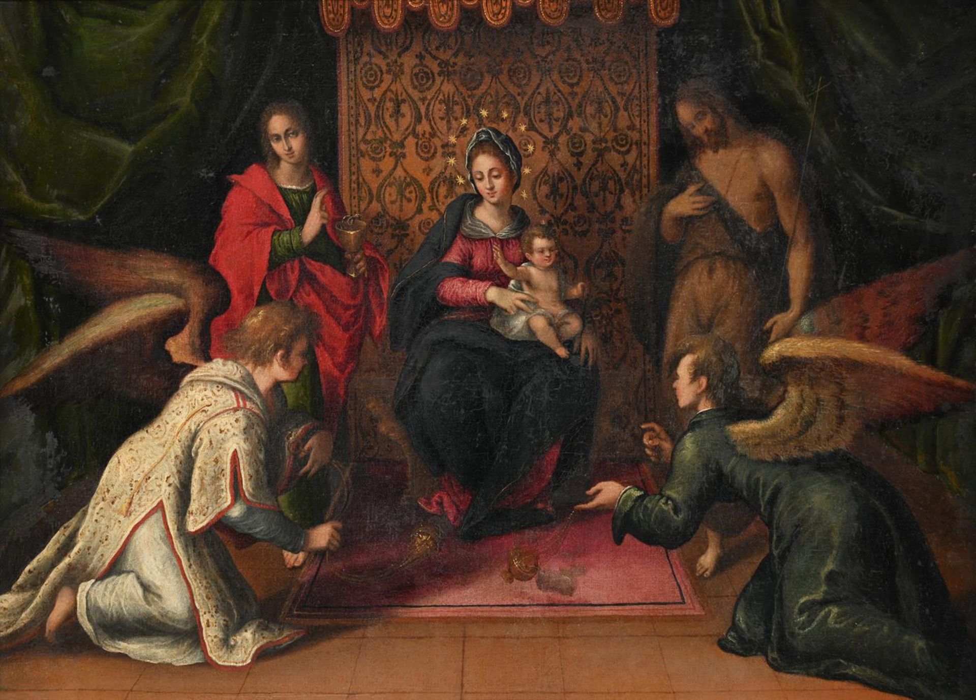 NORTH ITALIAN SCHOOL (LATE 16TH CENTURY), THE VIRGIN AND CHILD WITH SAINT JOHN THE BAPTIST