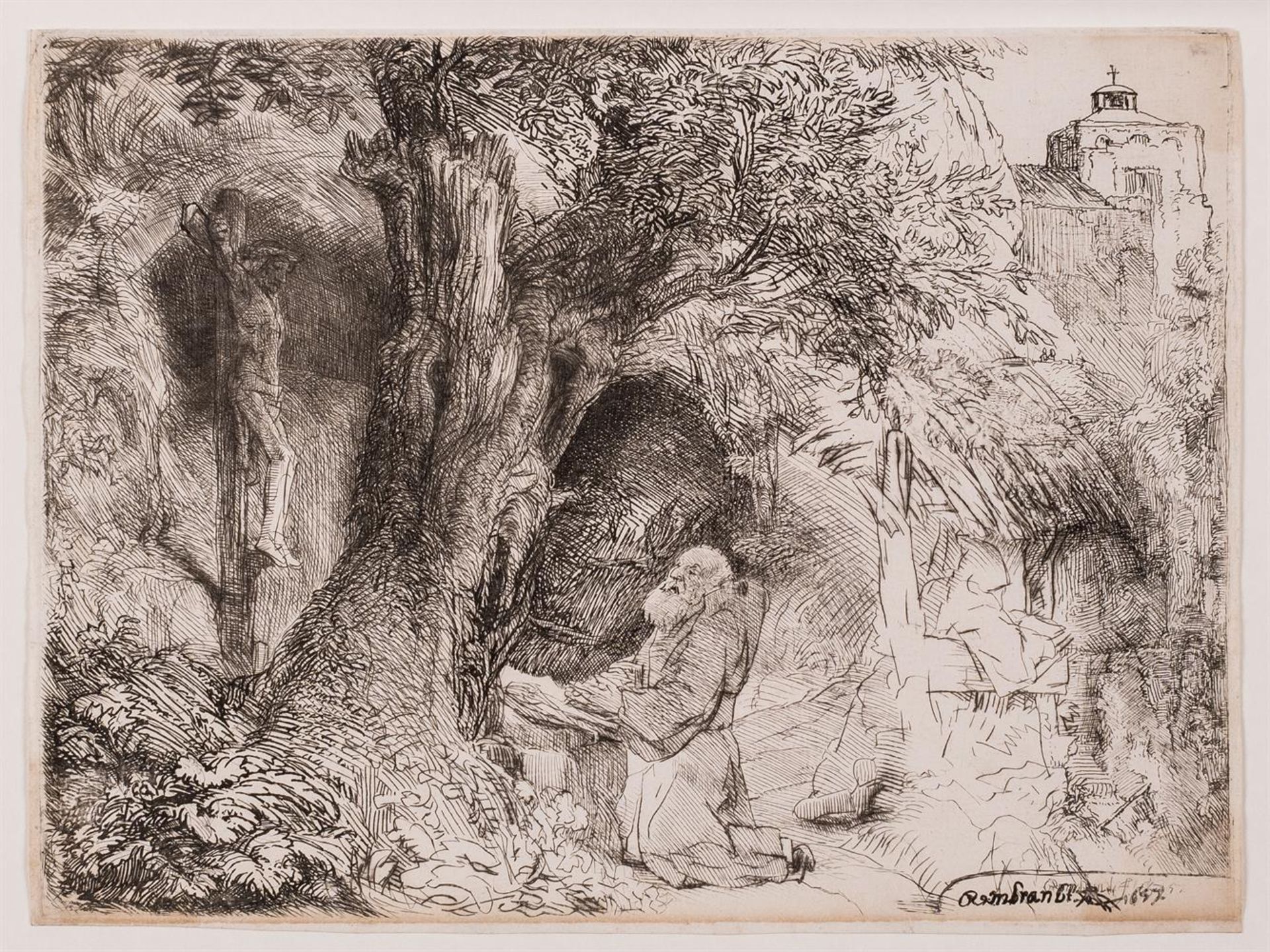 ‡ REMBRANDT VAN RIJN (DUTCH 1606-1669), SAINT FRANCIS BENEATH A TREE PRAYING