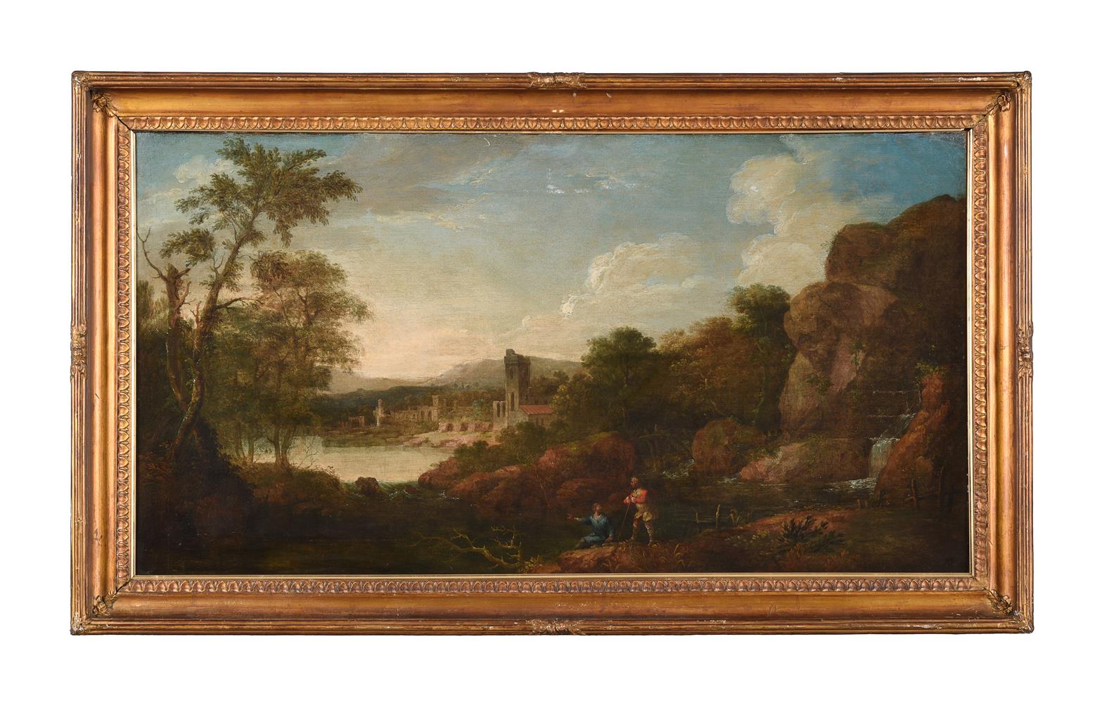 ATTRIBUTED TO JOHANNES GLAUBER (DUTCH 1646-1726), FIGURES IN A CLASSICAL ITALIANATE LANDSCAPEOil - Image 2 of 5