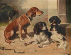 CARL REICHERT (GERMAN 1836-1918), THREE DOGS IN A COURTYARD
