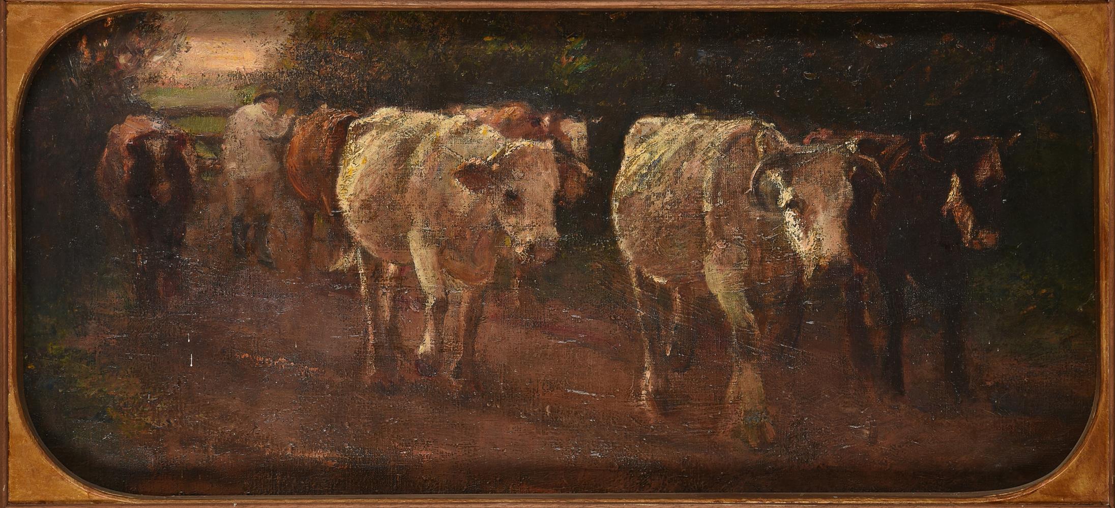 ATTRIBUTED TO HARRY FIDLER (BRITISH 1856-1935), THE PLOUGH TEAM; CATTLE IN A LANE (RECTO AND VERSO) - Image 4 of 4