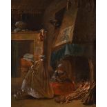 CIRCLE OF WILLEM KALF (DUTCH 1619-1693), A LADY AND A MAID IN A KITCHEN INTERIOR
