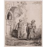 ‡ REMBRANDT VAN RIJN (DUTCH 1606-1669), THREE ORIENTAL FIGURES (JACOB AND LABAN?)