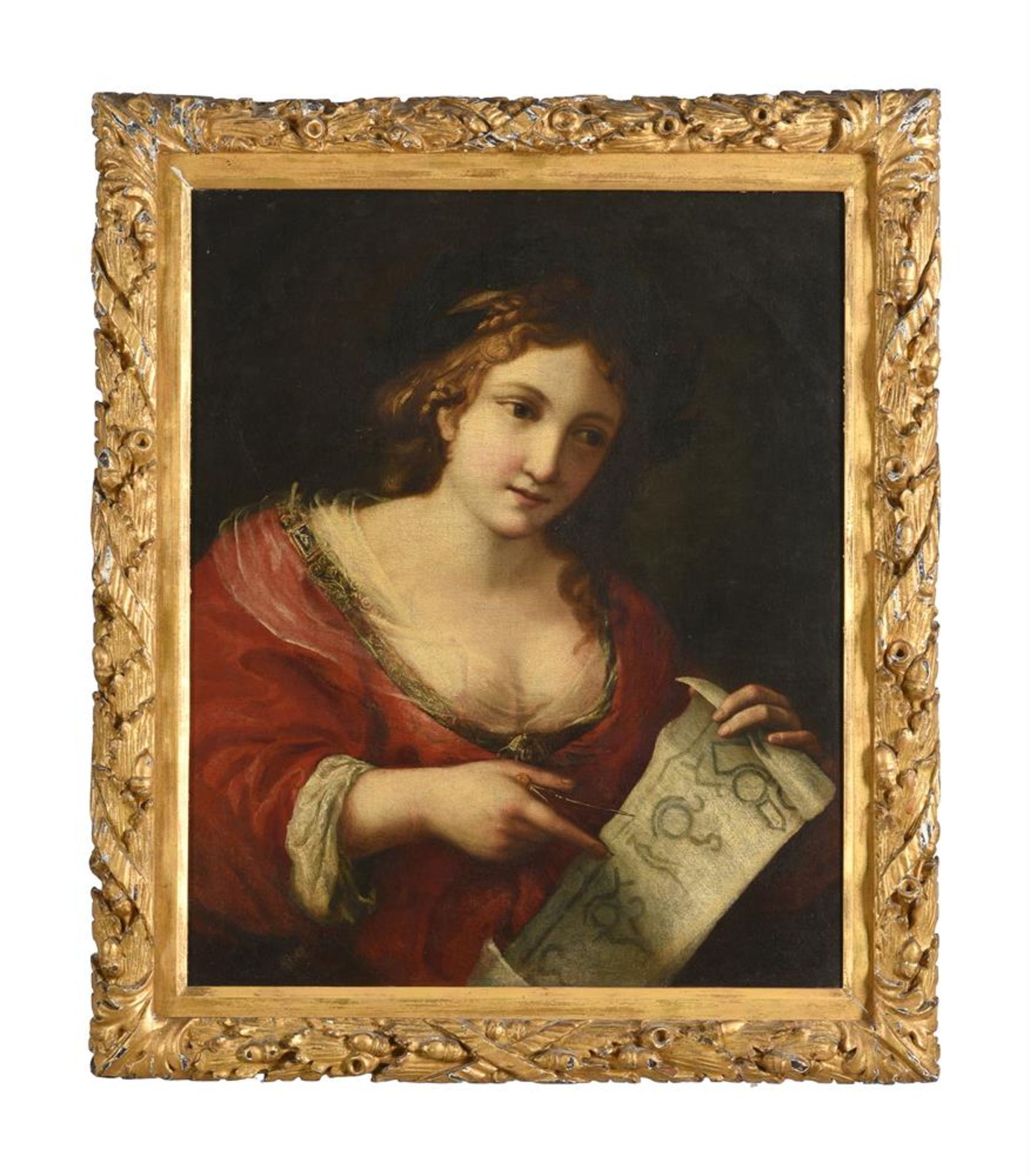 ITALIAN SCHOOL (17TH CENTURY), A ROMAN SYBIL WITH DIVIDERS AND A LAUREL WREATH - Image 2 of 3